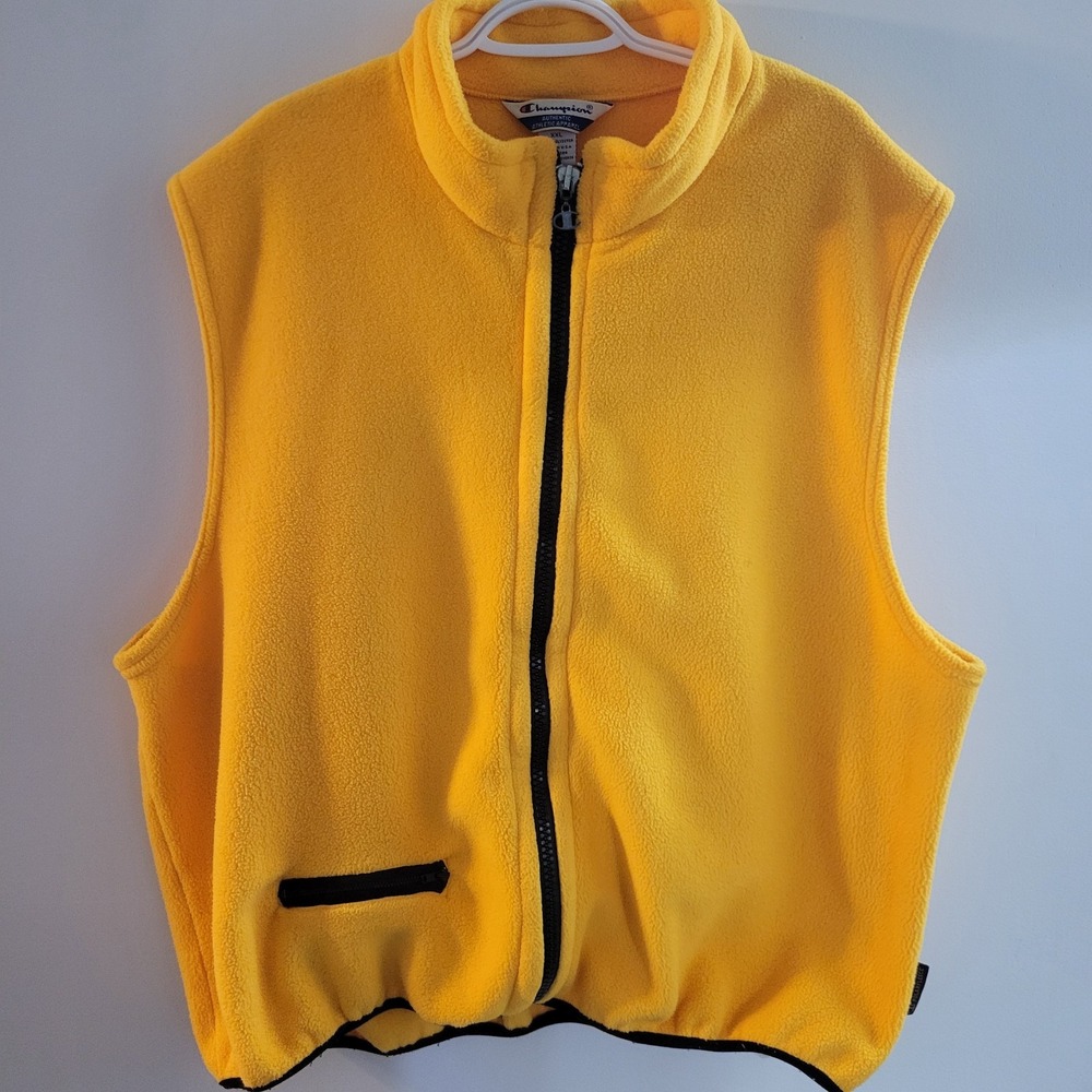 Vintage Y2K Champion Fleece Sleeveless Vest Men's Size 2XL Yellow Made In USA